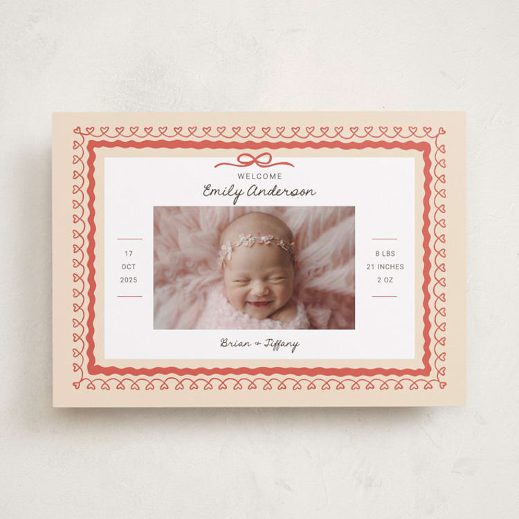"Vintage Love Bow" - Birth Announcements in Latte by Kartika Paramita - Front