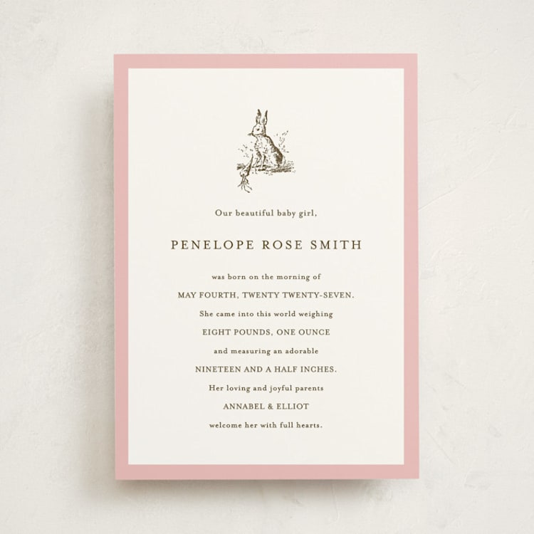 "Classic Bunny" - Birth Announcements in Blush by Megan Davis - Front