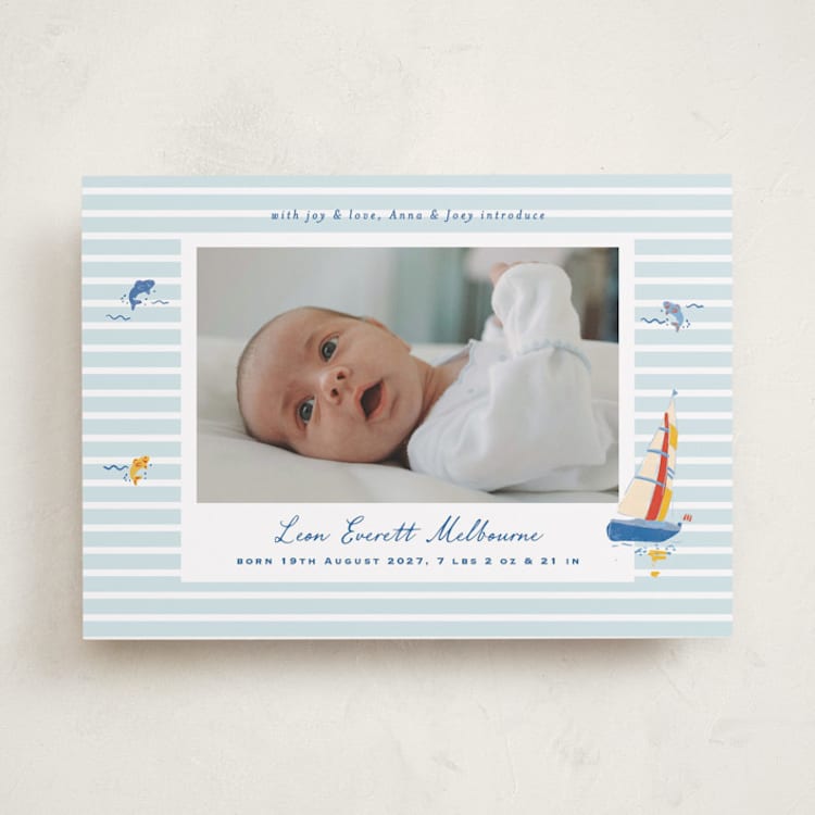 "Little Sail Boat" - Birth Announcements in Maritime by Corinne Malesic - Front