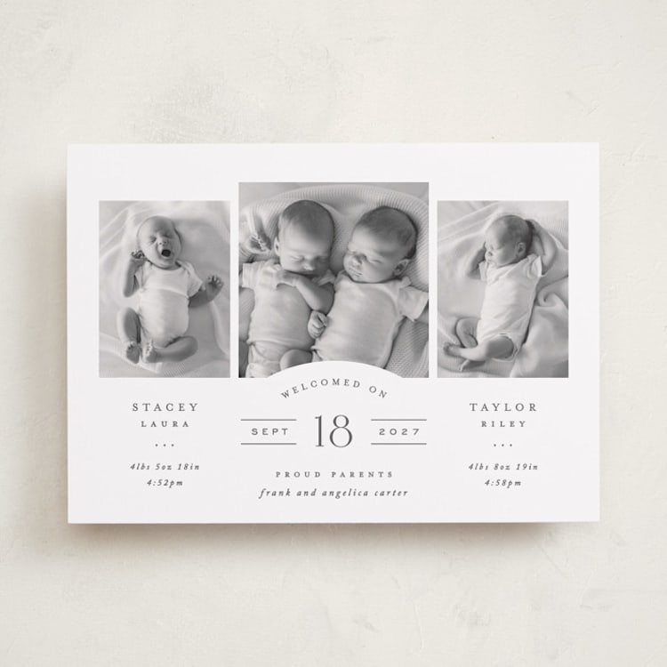 "Twinsies" - Birth Announcements in Slate by Hooray Creative - Front