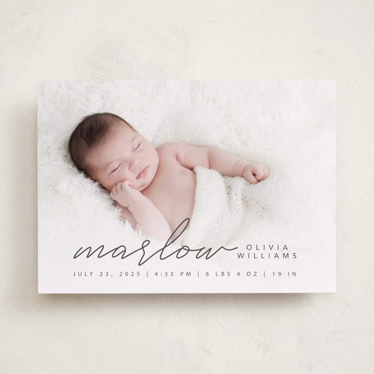 "Marlow" - Birth Announcements in Graphite by Megan Cash - Front