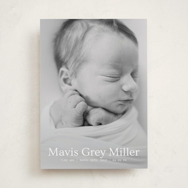 "simple in serif" - Birth Announcements in Snow by Bramble Studio - Front