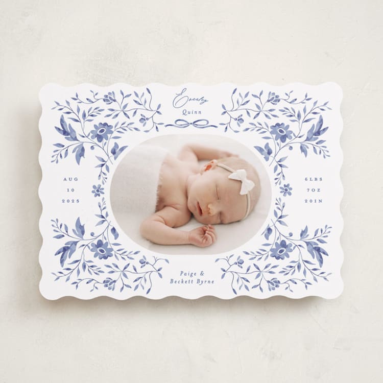 "Daisy Toile" - Birth Announcements in Bluebird by Susan Zinader - Front