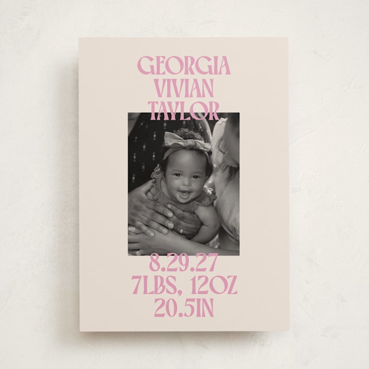 "Type Stack" - Birth Announcements in Bubblegum by Ekko Studio - Front