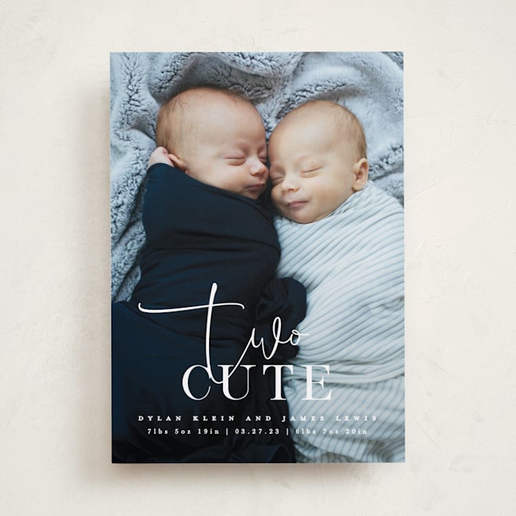 "Two Cute" - Birth Announcements in Silk by Creo Study - Front
