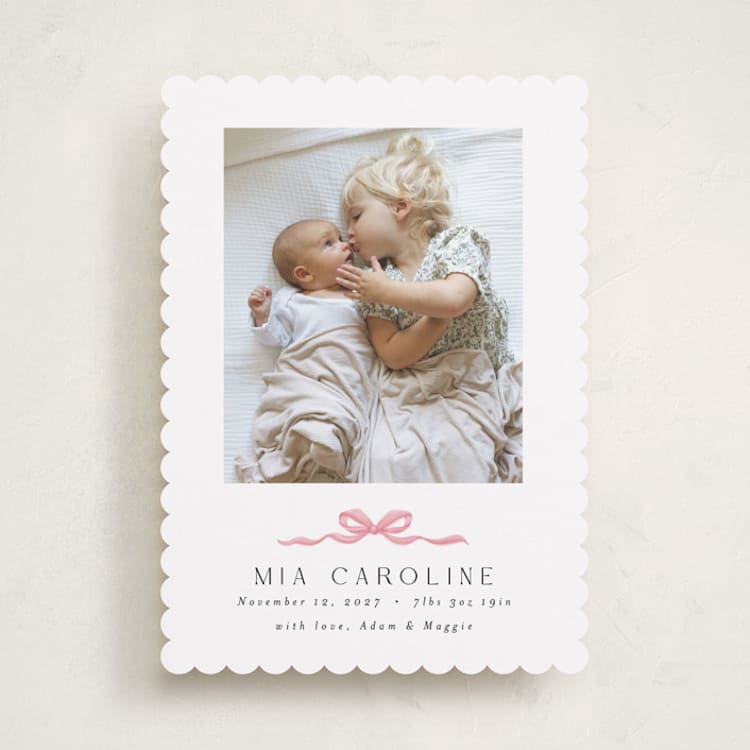 "Sweet Bow" - Birth Announcements in Cotton Candy by Paula Pecevich - Front