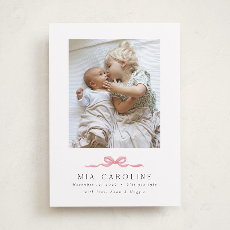 "Sweet Bow" - Birth Announcements in Cotton Candy by Paula Pecevich - Front