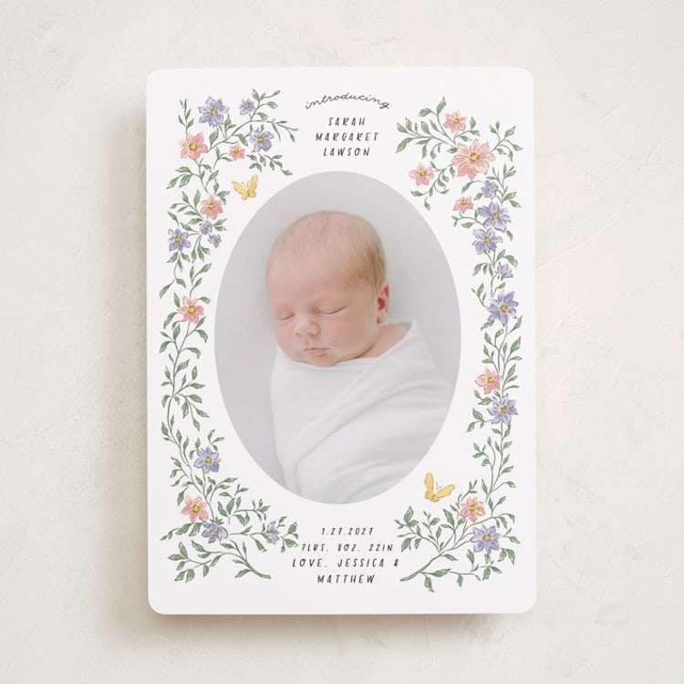 "Tiny Flowers" - Birth Announcements in Garden by Grae - Front