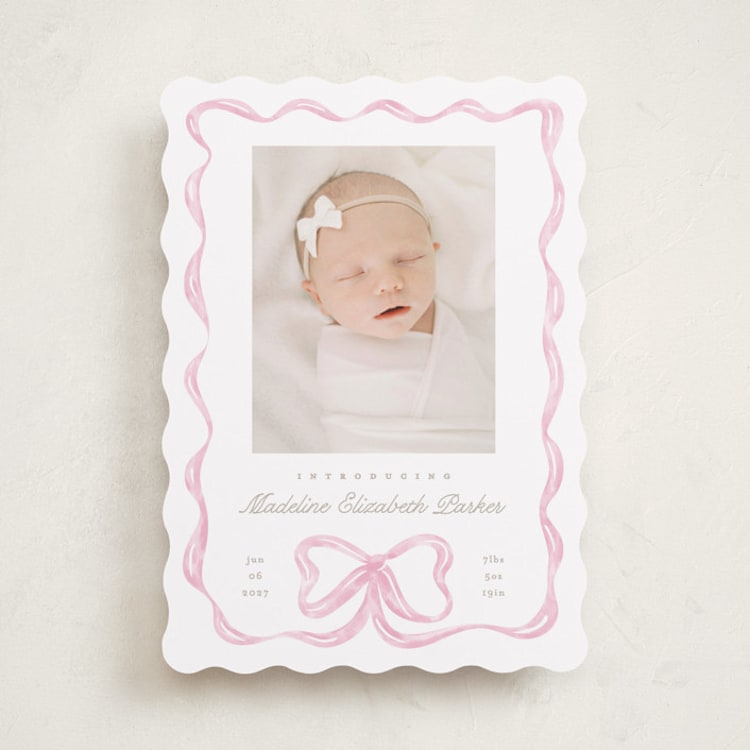"Squiggle bow" - Birth Announcements in Peony by Creo Study - Front