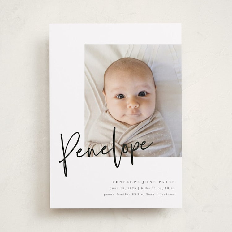 "Clean Lines" - Birth Announcements in Blackboard by Amy Payne - Front