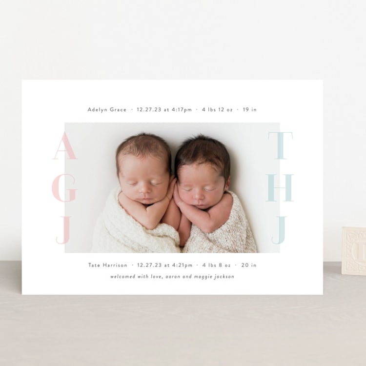 "Cuddle Bugs" - Birth Announcements in Blush by Lauren Chism - Front