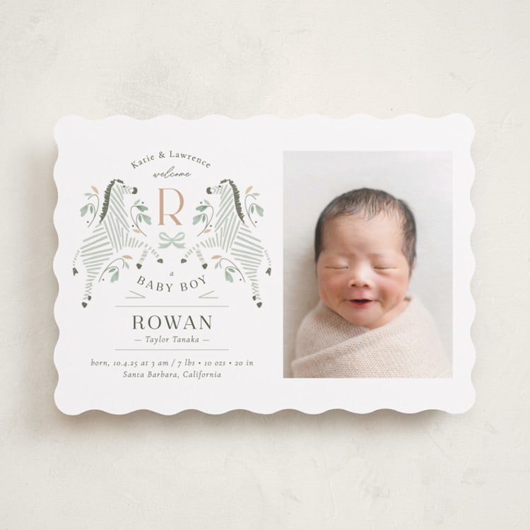 "Hearts and Stripes" - Birth Announcements in Seafoam by Griffinbell Paper Co. - Front