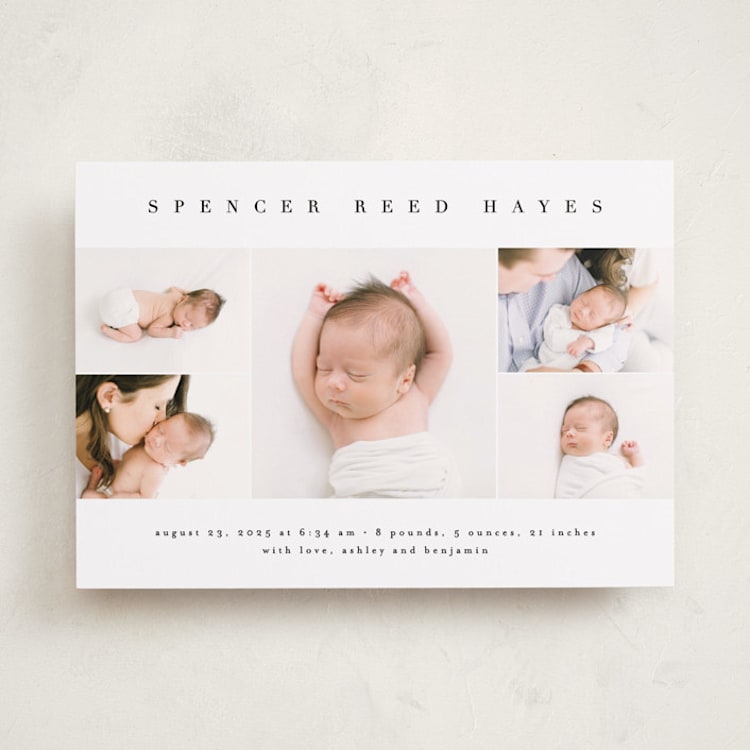 "Sweet Simplicity" - Birth Announcements in White Linen by Erica Krystek - Front