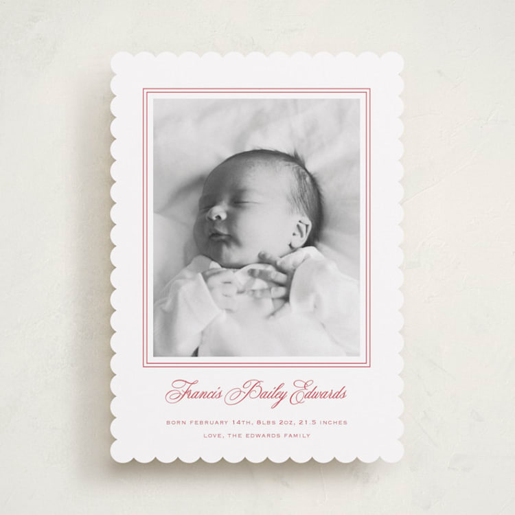 "Preppy Cloud" - Birth Announcements in Strawberry by Carolyn MacLaren - Front