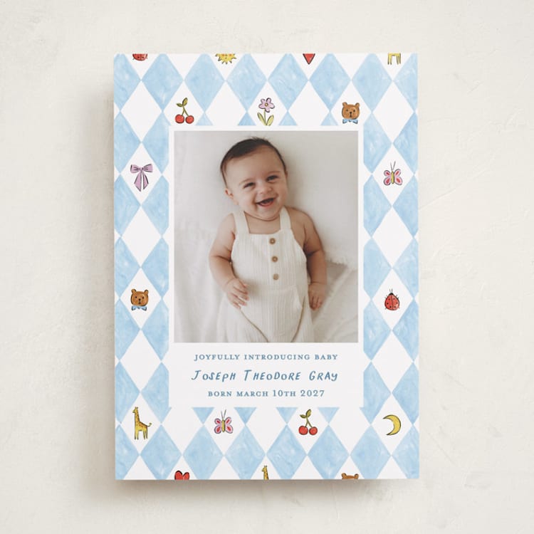 "Playtime" - Birth Announcements in Sky by Sarah Knight - Front