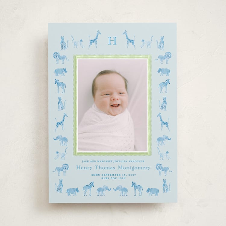 "Safari Parade" - Birth Announcements in Sky by Jill Delavan - Front