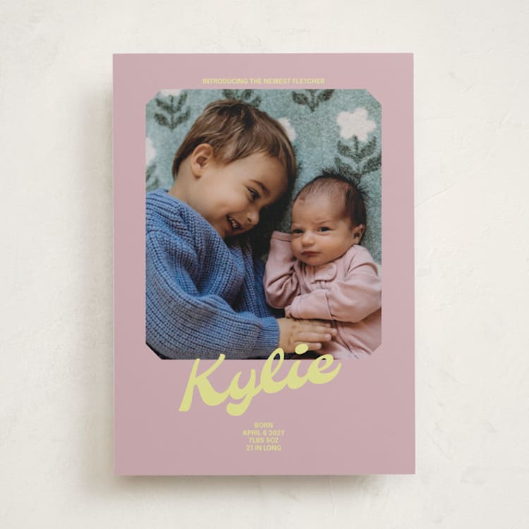 "Retro" - Birth Announcements in Mauve by Inkblot Design - Front