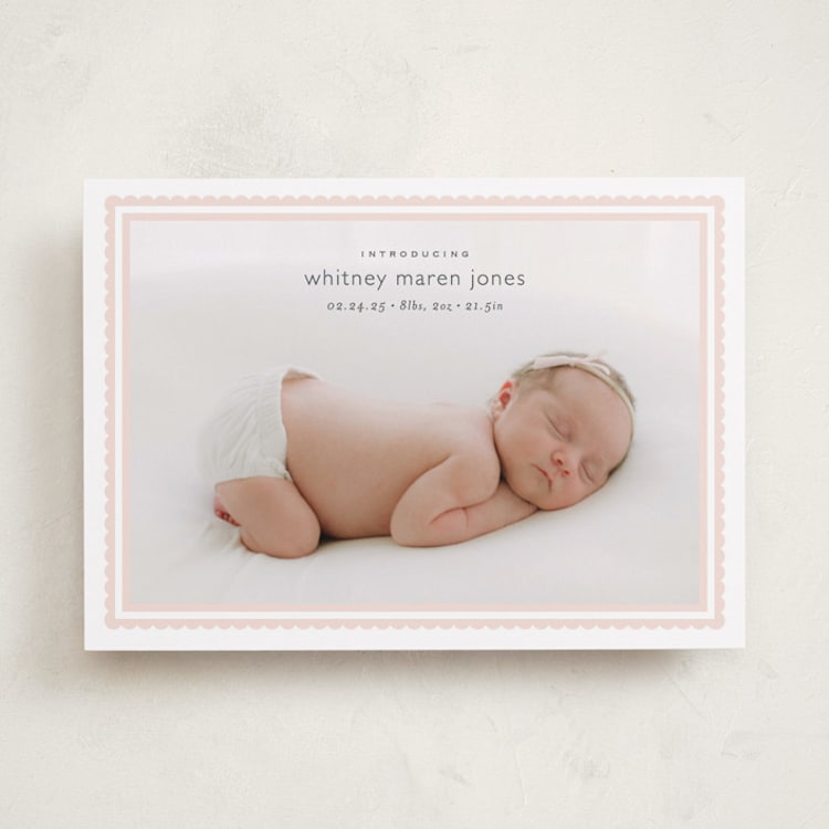 "Scalloped Border" - Birth Announcements in Baby Blush by Carolyn MacLaren - Front