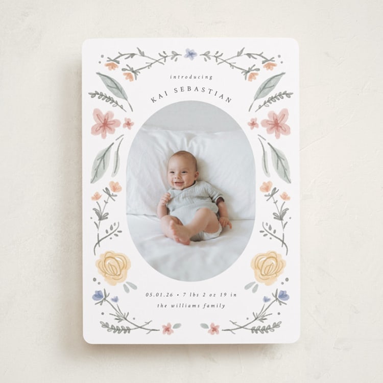 "Le Jardin" - Birth Announcements in Meadow by Emily Sabol Goss - Front