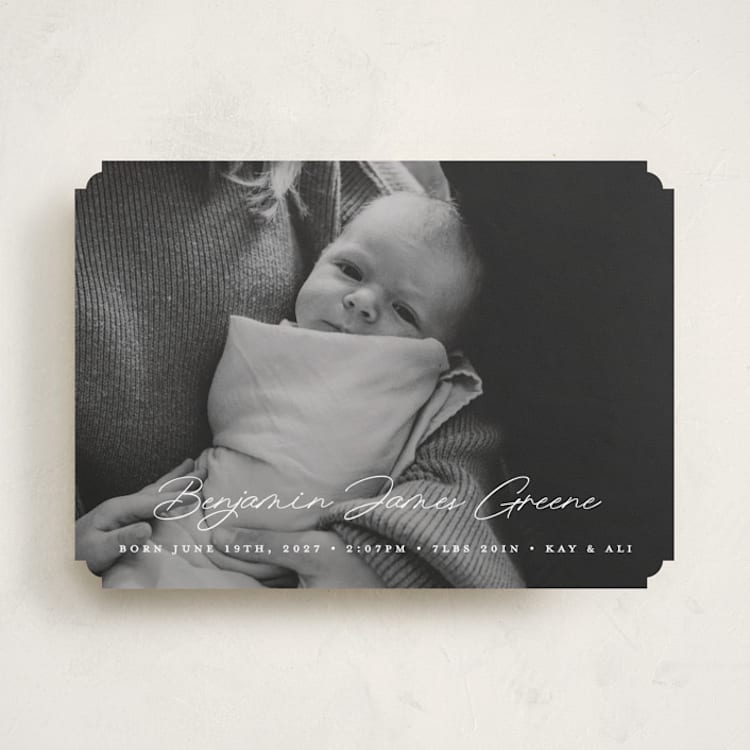 "Handwriting" - Birth Announcements in Snow by Bethan - Front