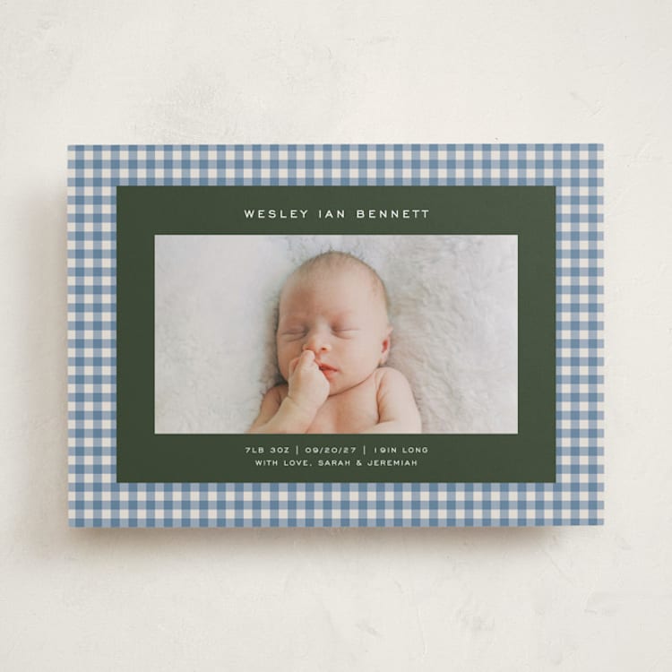 "Layered Gingham" - Birth Announcements in Marine by Kelly Watkins - Front