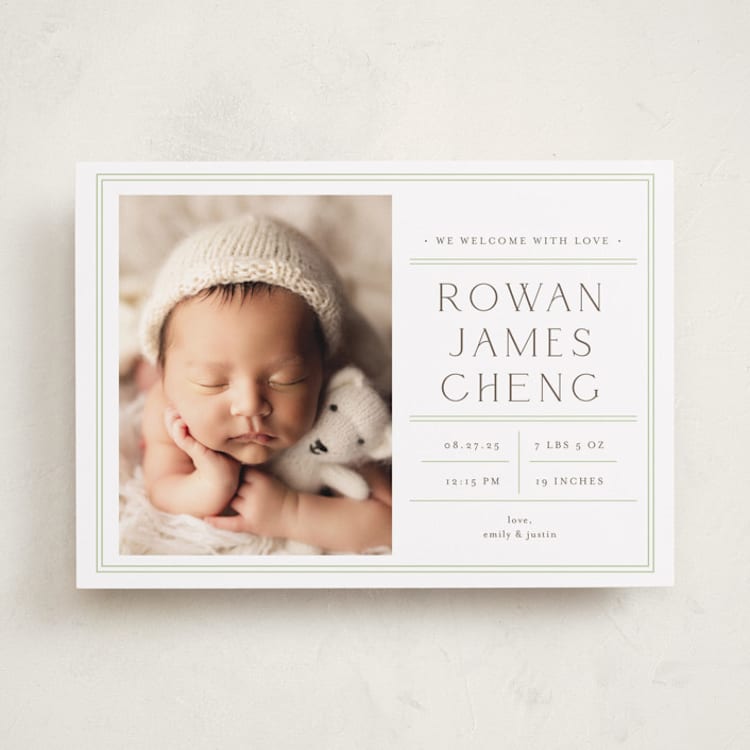 "Birth Stats Label" - Birth Announcements in Lime by Shirley Lin Schneider - Front