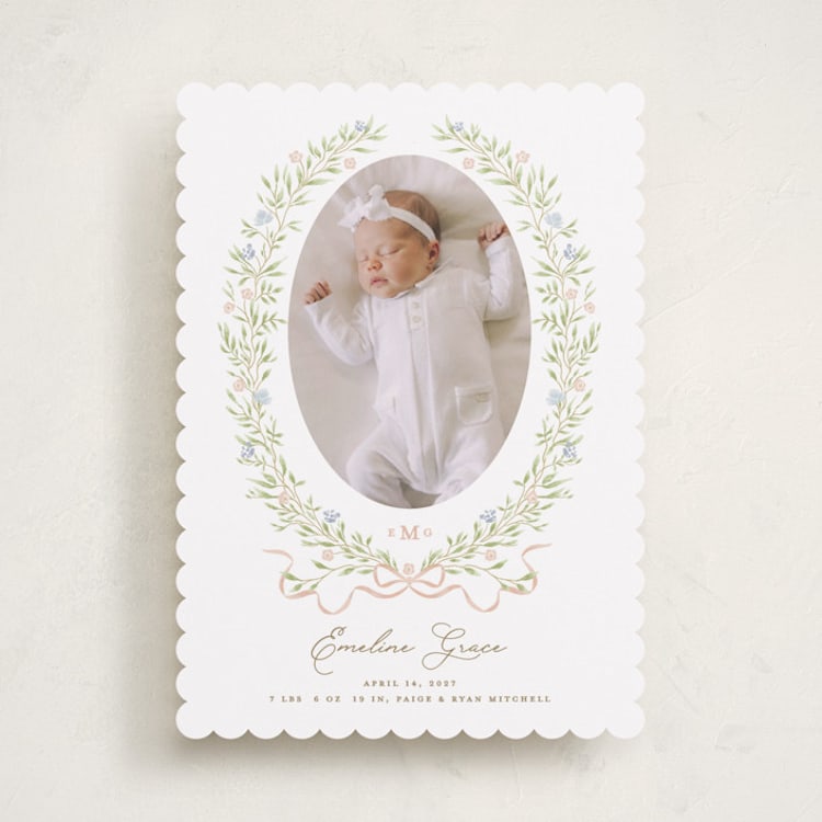 "floral crest" - Birth Announcements in Vintage Rose by Susan Zinader - Front