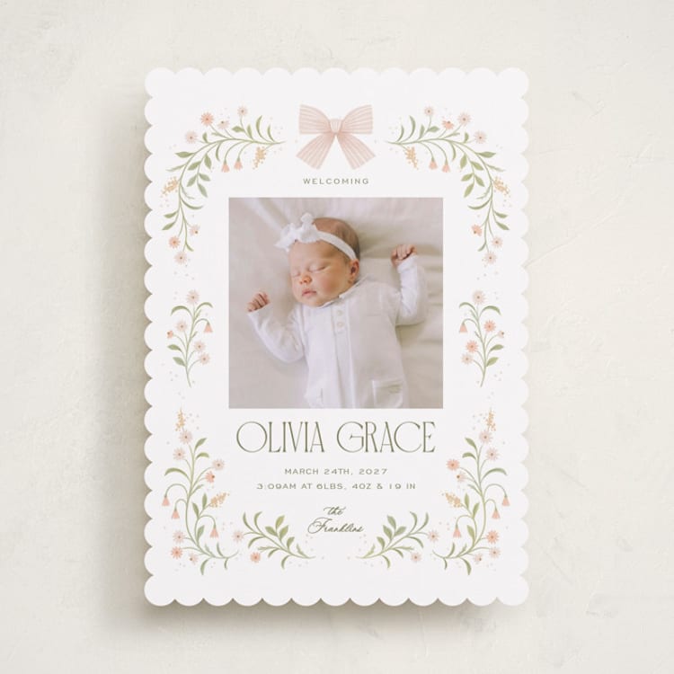 "Sweet Adelaide" - Birth Announcements in Blush by Paper Raven Co. - Front