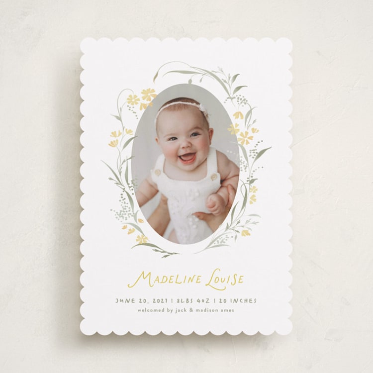"Dainty Wreath" - Birth Announcements in Lemon by Erin L. Wilson - Front