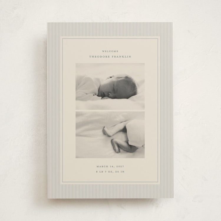 "pinstripe" - Birth Announcements in Powder by Ellen Schlegelmilch - Front