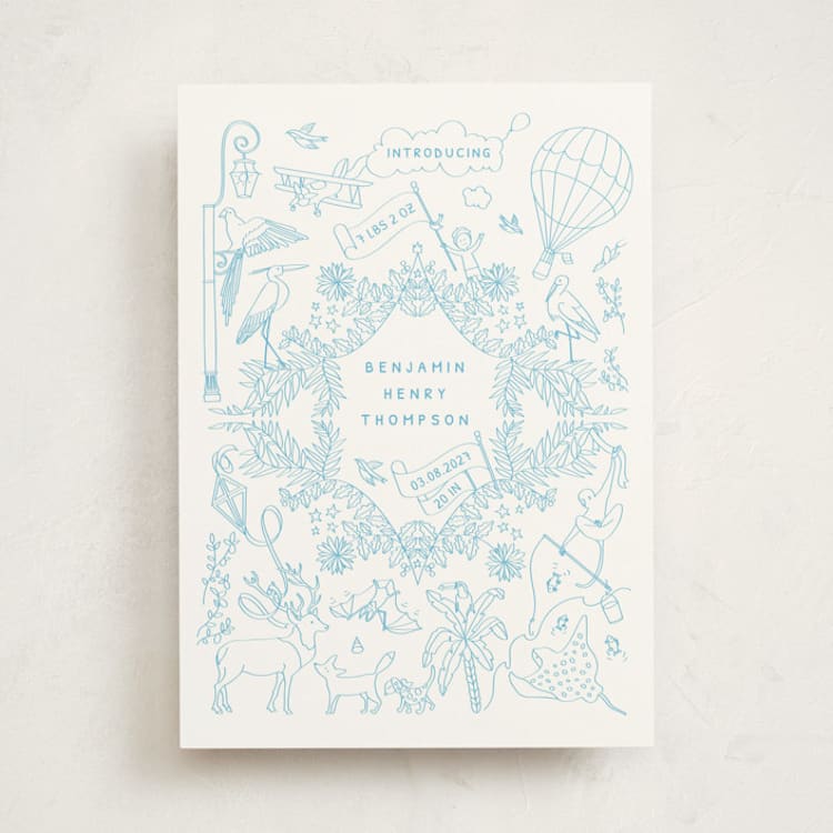 "My Little World Tour" - Birth Announcements in Cerulean by Paloma Morand Monteil - Front