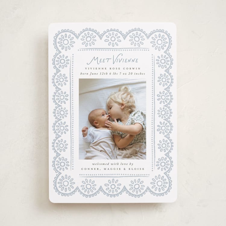 "Handdrawn Eyelet" - Birth Announcements in Cloud by Laura Hankins - Front