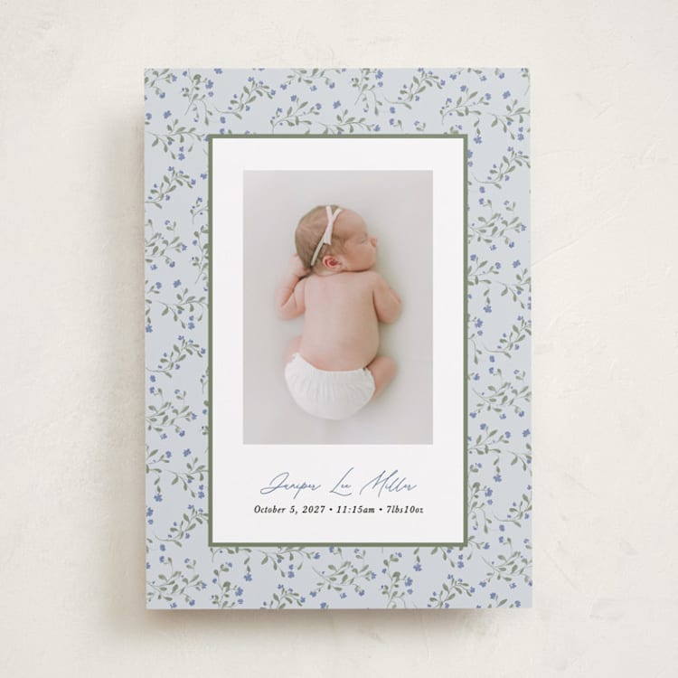 "Ditsy Floral Frame" - Birth Announcements in Powder by Kate Ahn - Front