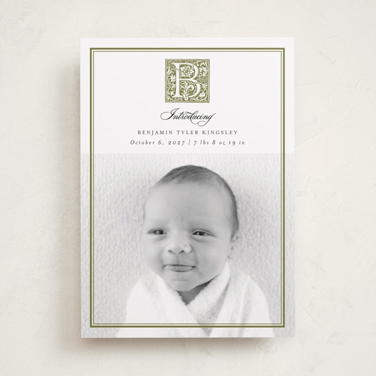 "Gothic" - Birth Announcements in Basil by Heather Schertzer - Front