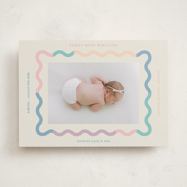 "Wavy Pastel Frame" - Birth Announcements in Cream by Baumbirdy - Front