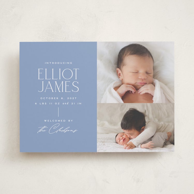 "Announcing Elegance" - Birth Announcements in Periwinkle by Jessica Corliss - Front