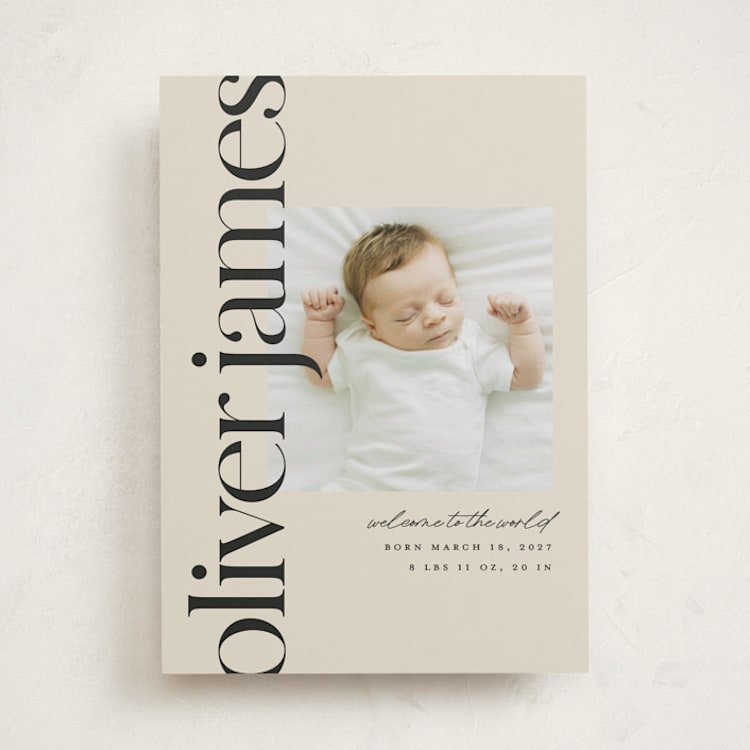 "Editorial" - Birth Announcements in Cream by Ellen Schlegelmilch - Front