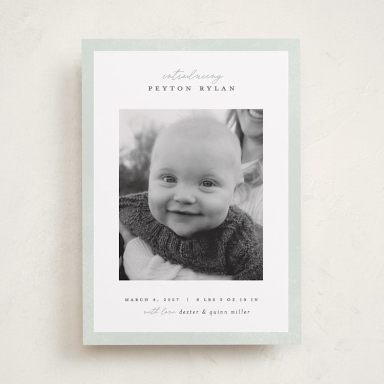 "Story" - Birth Announcements in Sea Salt by Pixel and Hank - Front
