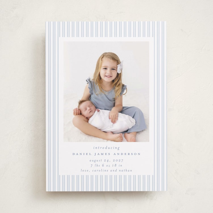 "Pinstripe Frame" - Birth Announcements in Sky by Jennifer Holbrook - Front