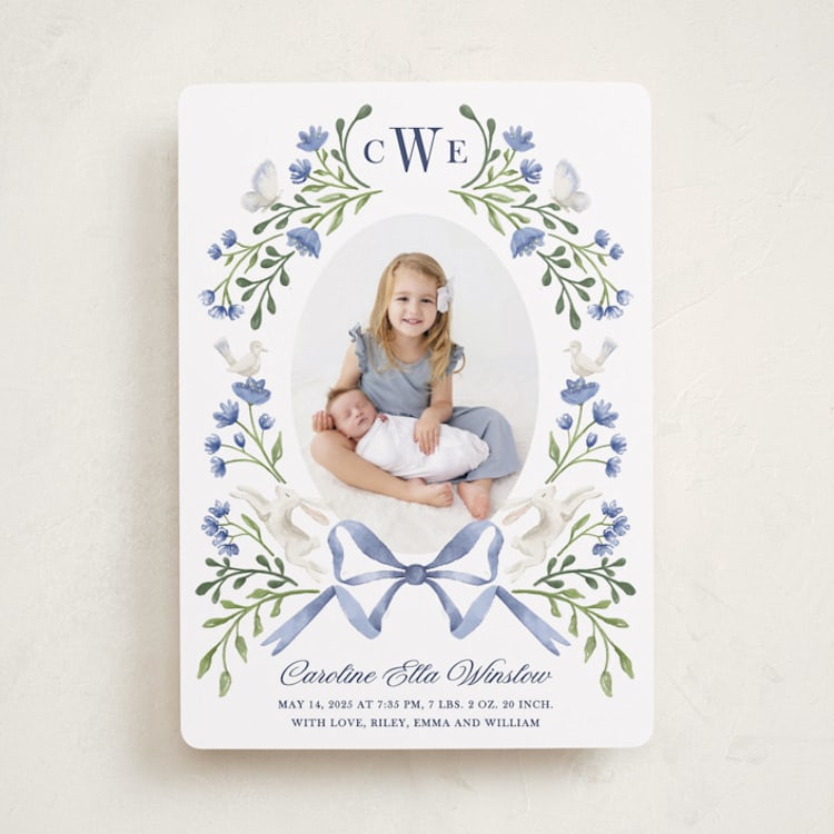 "Floral Forest Friends" - Birth Announcements in Bluebell by Alice Nelen - Front