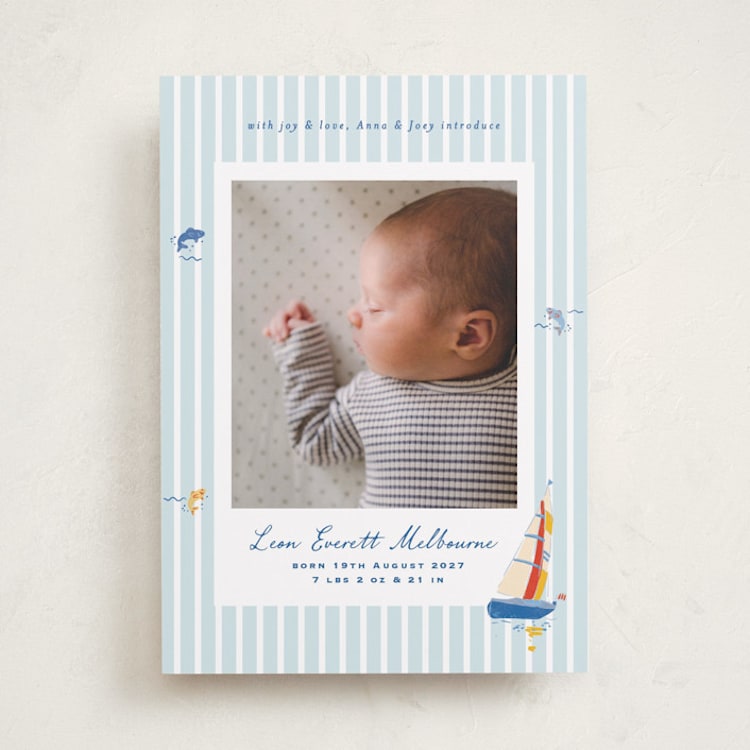 "Little Sail Boat" - Birth Announcements in Maritime by Corinne Malesic - Front