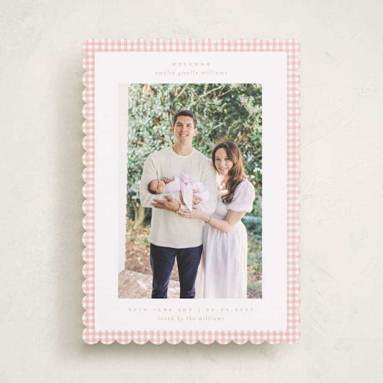 "Preppy fabric" - Birth Announcements in Blush by Claudia Orengo - Front