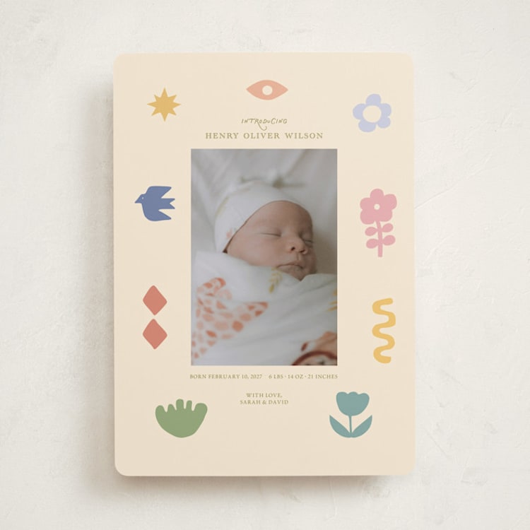 "Scandi Folk" - Birth Announcements in Confetti by Rina Ozum - Front