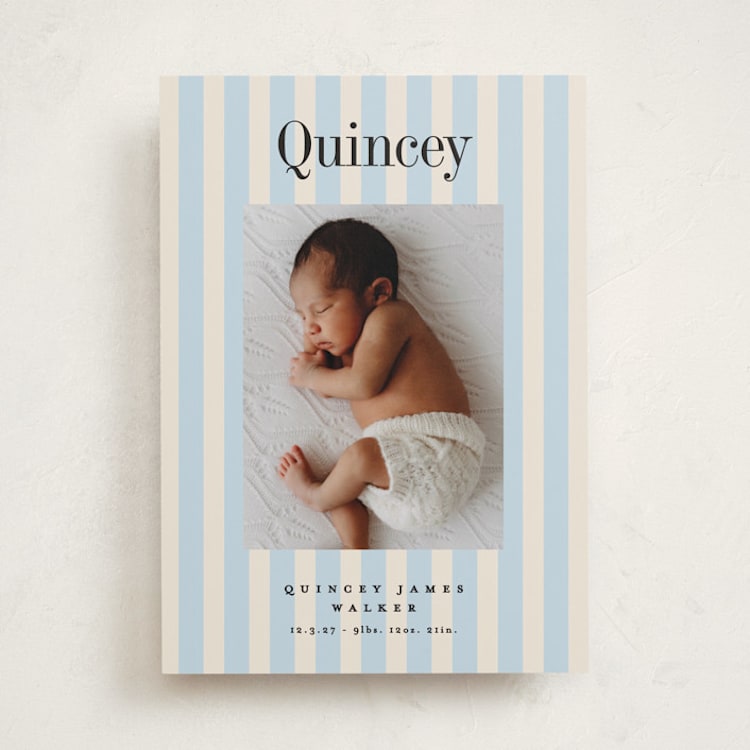 "Midi Stripe" - Birth Announcements in Sky by Alethea and Ruth - Front