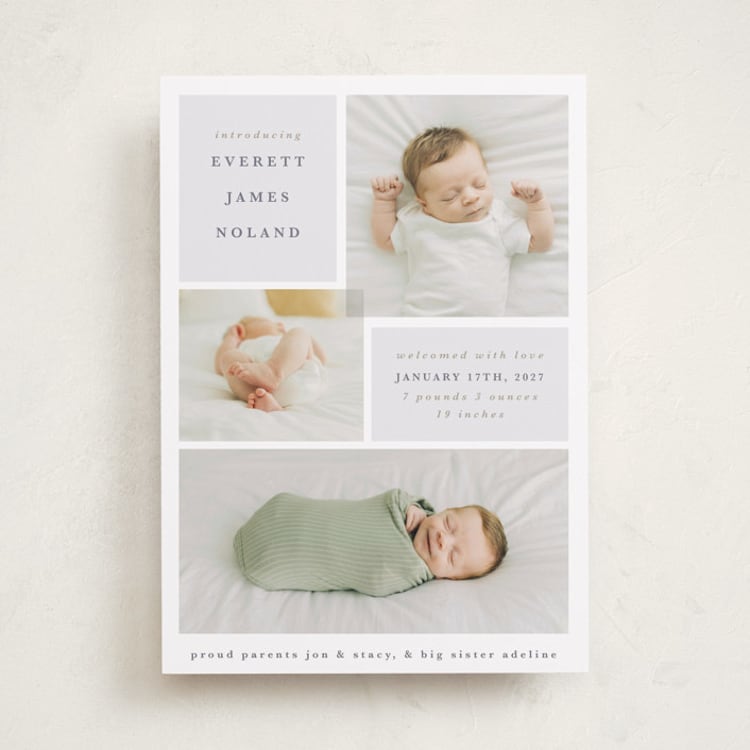 "Love Multiplies" - Birth Announcements in Dusty Blue by Julie Murray - Front