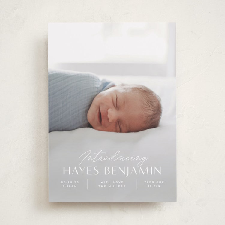 "Typographic Mix" - Birth Announcements in Snow by Michelle Taylor - Front
