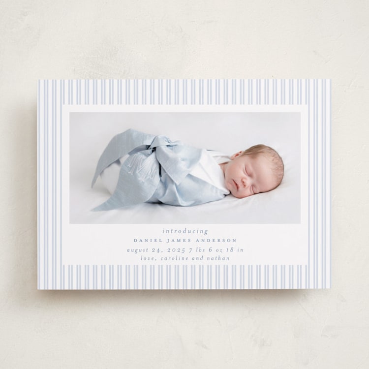 "Pinstripe Frame" - Birth Announcements in Sky by Jennifer Holbrook - Front