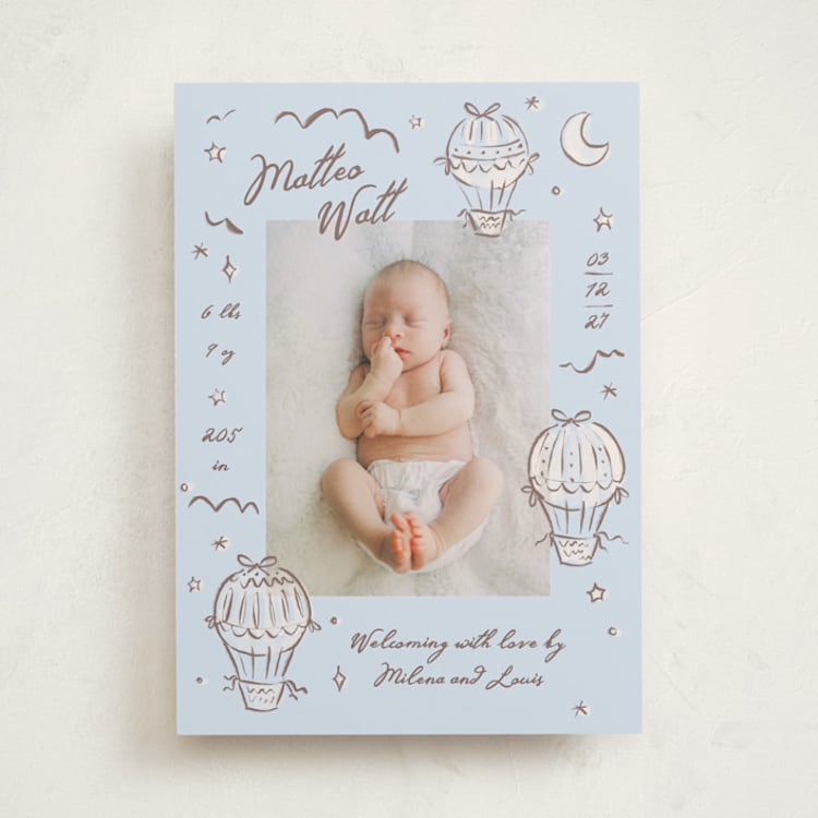 "Up Up" - Birth Announcements in Sky by Pati Cascino - Front