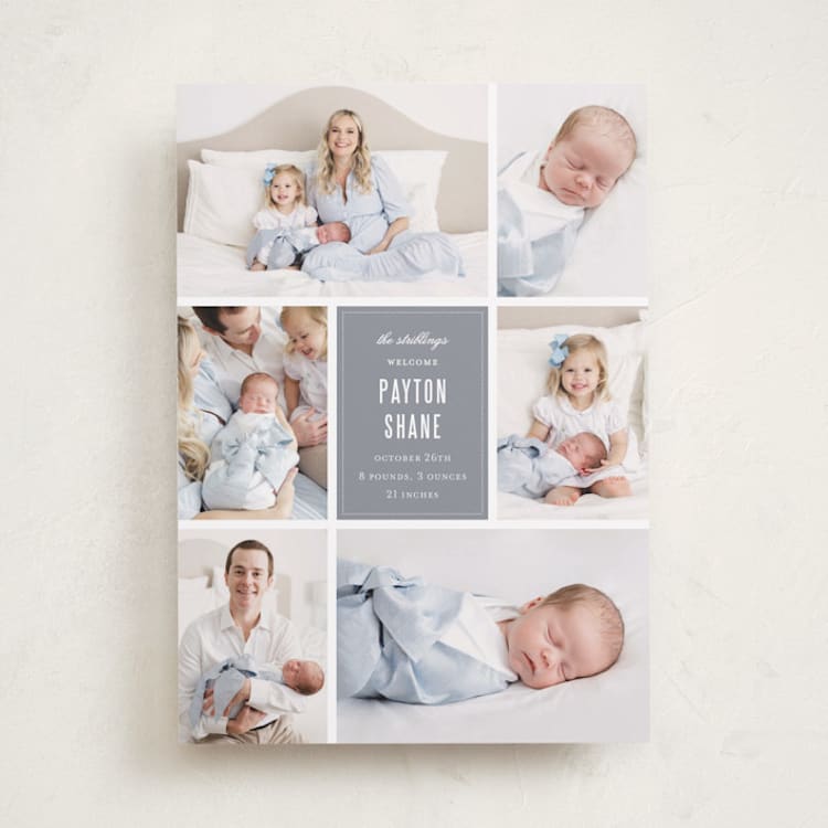 "Distinguished" - Birth Announcements in Graphite by Sara Hicks Malone - Front