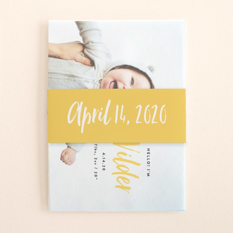 "Simple Hello" - Birth Announcement Belly Bands in Buttercup by Olivia Raufman - Front